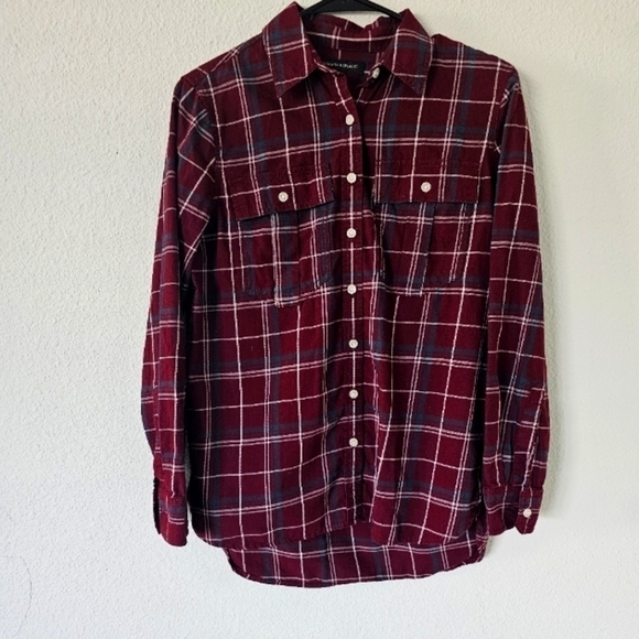 Banana Republic Shirt Womens XS Plaid Button Up Pockets Long Sleeve Red … - Picture 3 of 8